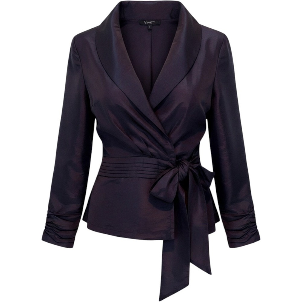 Vanity Women Y2K Black Dark Feminine Metallic Wrap Whimsigoth Blouse Tie Waist L